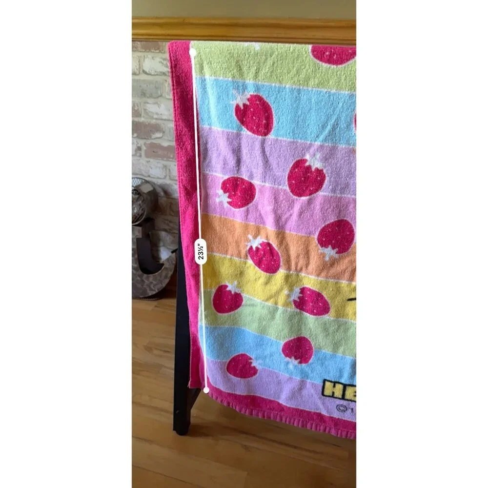 Vintage Hello Kitty Rainbow Striped Strawberry Print Bath BeachTowel By Sanrio
